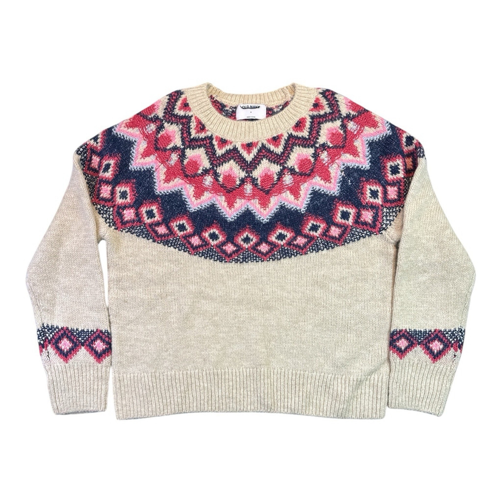 OLD NAVY Crew Neck Fair Isle Sweater Cream Multicolor Size Small